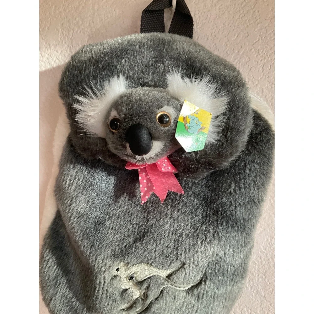 Softoi Australia Koala Plush Backpack Grey Faux‎ Fur Kangaroo Souvenir Bag NWT